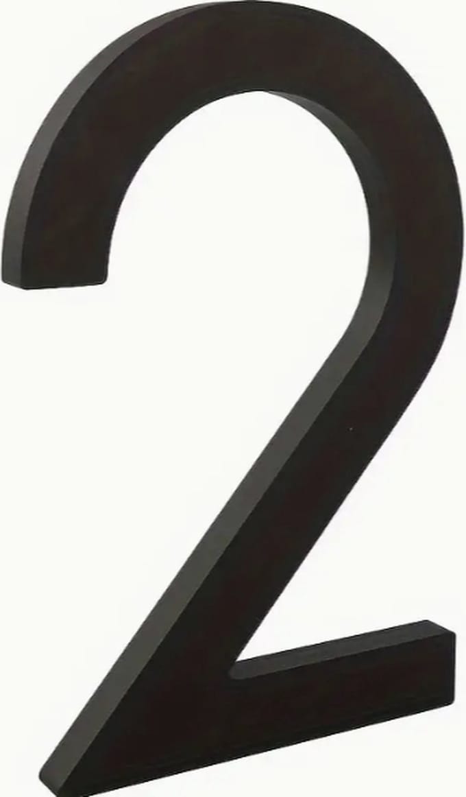 Huisnummer 2 zwart - groot 15cm - huisnummer mat zwart