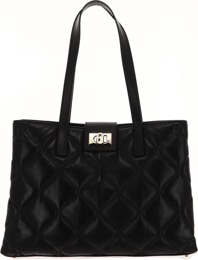 FURLA Leren Schoudertas 1927 Tote Quilted Nero Zwart