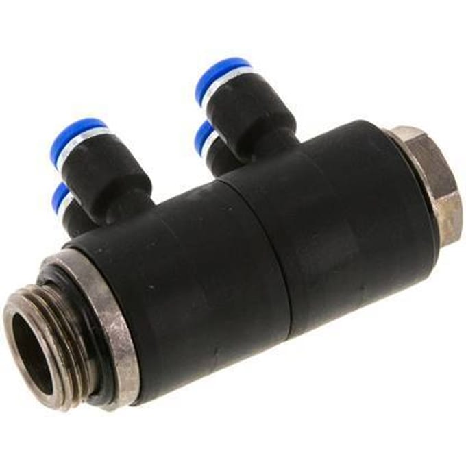 4mm x G3/8'' 4-way Manifold Messing/PA 66 Insteekfitting Buitendraad Draaibaar NBR