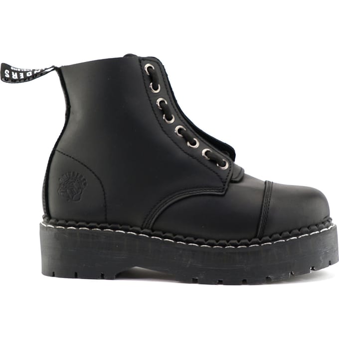 Grinders Unisex Zwarte Leren Enkel Casual Zip Laarzen - Cameron ACS
