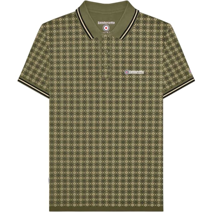 Lambretta Heren SS25 Geometrisch Poloshirt (Kaki Groen)