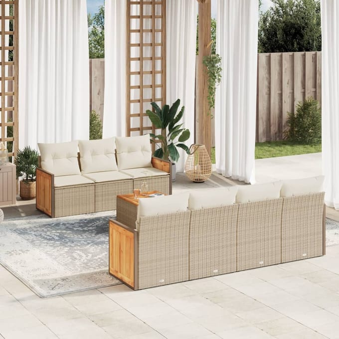 vidaXL - 8-delige - Loungeset - met - kussens - poly - rattan - beige