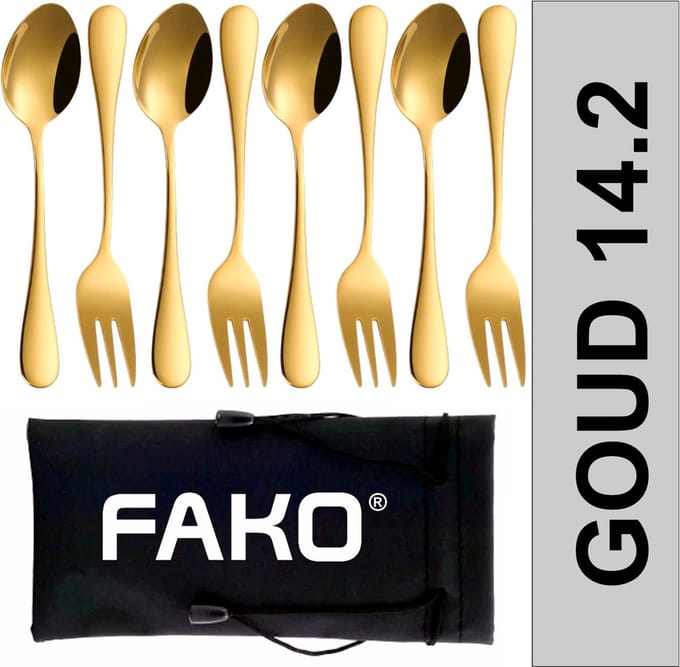 Fako Bijoux - 4x Gebak Bestek / Dessert Bestek Classic - 14cm - Goud - 4 Sets