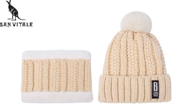 San Vitale® - Muts - Set met Col - Dikste kwaliteit - 200+ gram - Muts Dames - Wintermuts - Beige