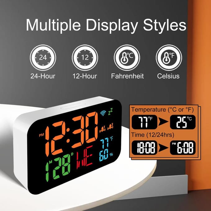 Tuya WiFi Desktop Klok Kalender Intelligente thermometer Hygrometer met digitaal LED-display 0 wit