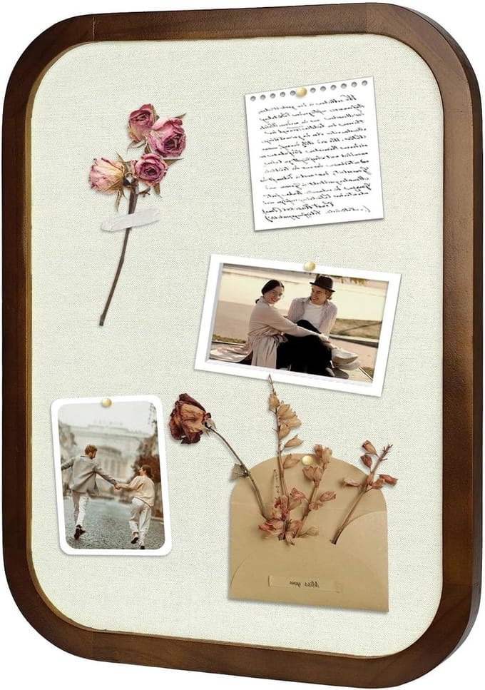 Prikbord van kurk met linnen, 33 x 43 cm, ideaal voor kantoor, school en thuis, decoratief en functioneel