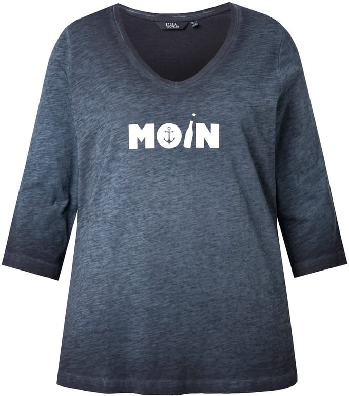 Ulla Popken - Dames - Shirt moin V-hals 3/4-mouw - Zwart - Maat 54+