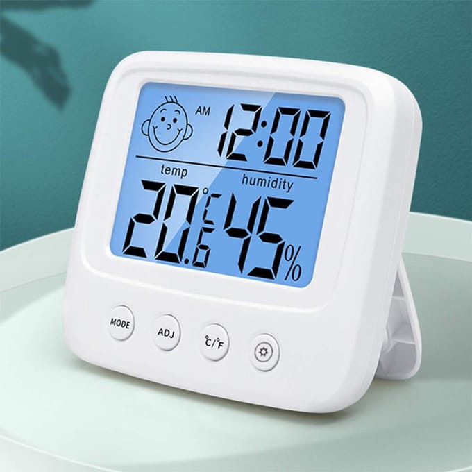 Indoor Thermometer Hygrometer - Air Comfort Indicator - Digital Clock Backlight Met Datum - 1 Stuk - Thuis En Kantoor Zwart