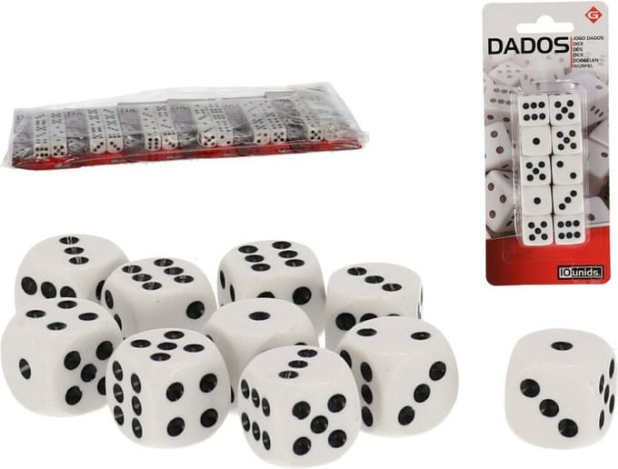 Gerimport Speelgoed spellen Dobbelstenen - wit - 10x stuks - kunststof - dobbe4len