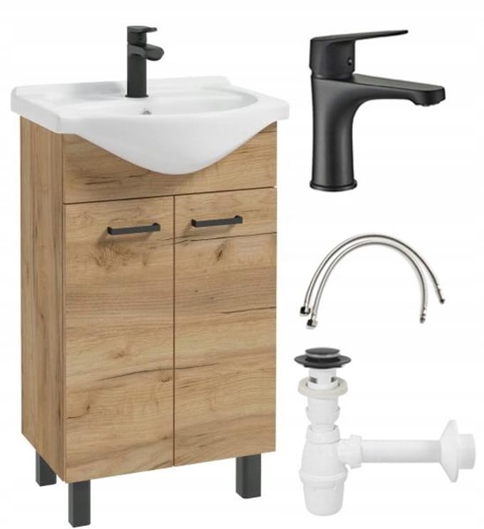 Deftrans Mea Serie - Badkamerkast - 50 cm - Zwart Kranen - Dąb Craft