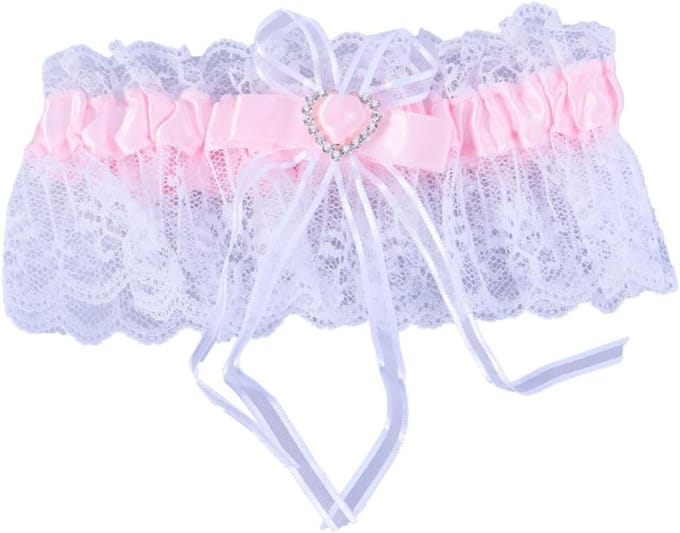Kousenband Set - Bruids Accessoire - Bruiloft Versiering - Strass Versiering - 6 x 18 cm - Roze