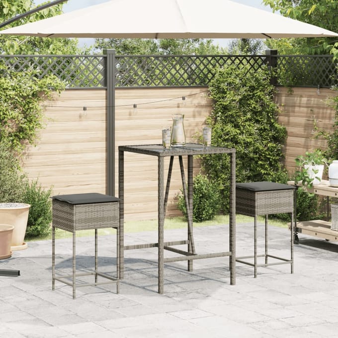 vidaXL - Tuinbarkrukken - met - kussens - 2 - st - poly - rattan - grijs