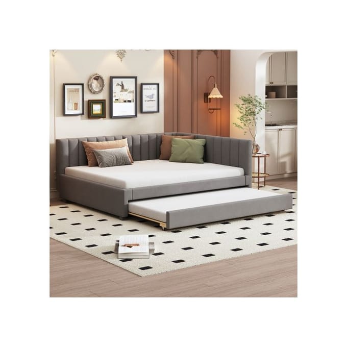 Canapé-lit - MUVOE - 140x200 - Tissu velours gris - Design multifonctionnel - Confort optimal gris