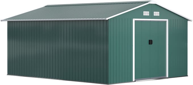 Outsunny-Gerätehaus-Stahl-386L x 340B x 200H cm-Dunkelgrün