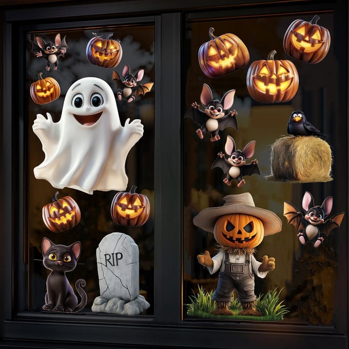 Halloween Raamstickers MEDIUM set - Statische herbruikbare Halloween raamdecoratie