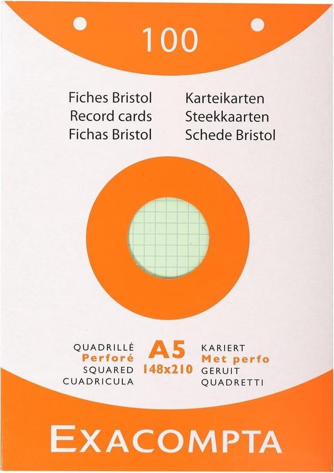 Exacompta etui 100 steekkaarten bristol geruit 5x5 geperforeerd 148x210mm - Geassorteerd - 13658E