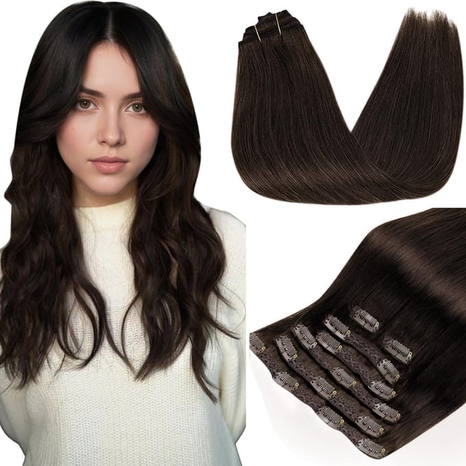 Haar Extensions - Clip in haar - Direct volume - Echt haar - 50 cm - Donkerbruin