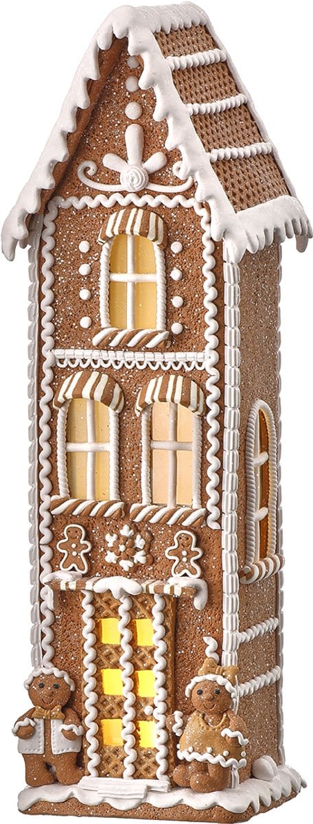Viv! Christmas Kerstbeeld - Hoog Gingerbread Huis incl. LED Verlichting - bruin wit - 43cm