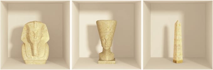 Sticker met 3D-effect van Egyptische beelden en kleivazen, 30 x 90 cm