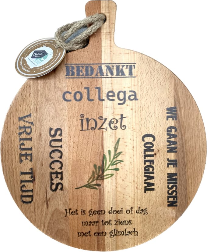 Creaties van Hier - Serveerplank - Collega doei - Hout - 45 cm