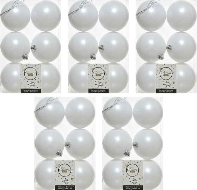 Decoris Kerstballen - 30x st - wit - D8 cm - kunststof - mat/glans - kerstversiering