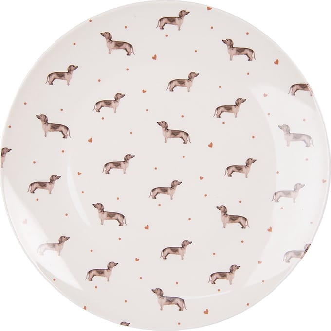 Clayre & Eef Dinerbord Ø 26 cm Beige Bruin Porselein Teckels