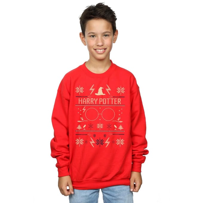 Harry Potter Sweatshirt met kerstpatroon voor jongens (Rood)