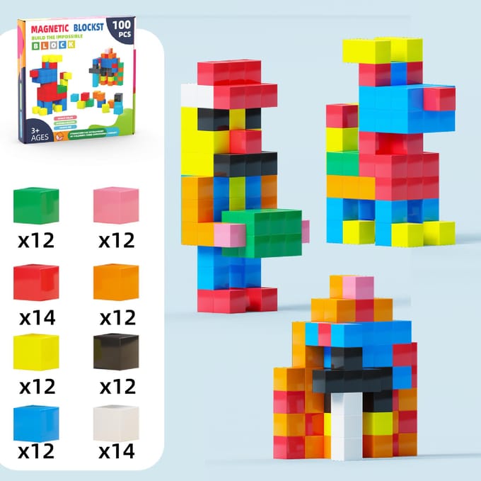 Blocs à empiler Jouets axés sur l'apprentissage des mathématiques Idéal pour l'enfant Puzzle Magique Bloc Jouet Montessori Jeu d'entraînement à la pensée spatiale et logique blue