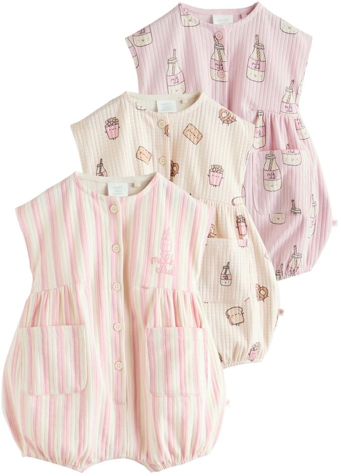 Next - Meisjes - Set van 3 babyrompers met knopen - Roze
