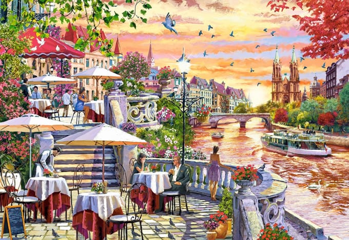 Castorland puzzel Romantische Stad Zonsondergang - 1000 stukjes legpuzzel.