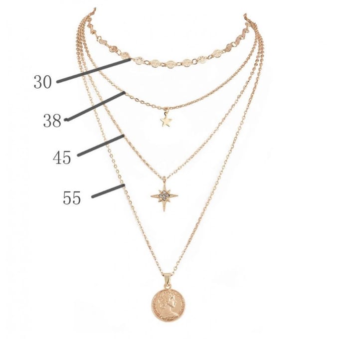 Fijne delicate ketting met ster-medallion – 4-delig – Goudkleur