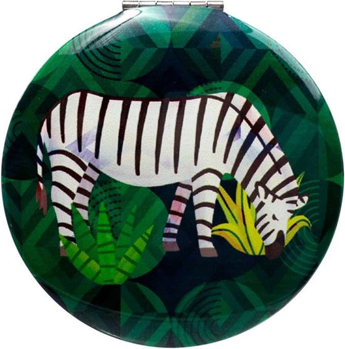 Spiegeltje Make-Up Compact Klep - Animals Kingdom - Dierenrijk - Zebra - 6.5x6.5x1cm