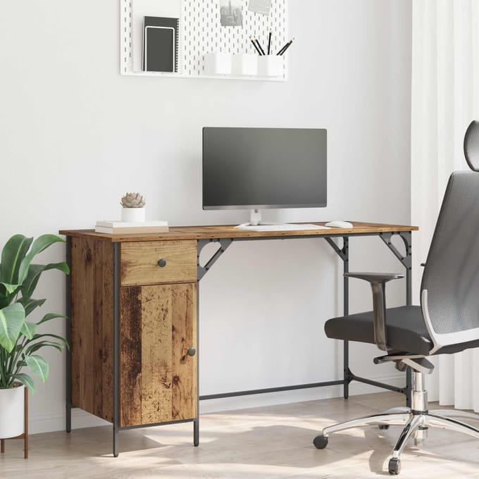 vidaXL Computerbureau Oud Hout 131 x 48 x 75 cm Bewerkt hout