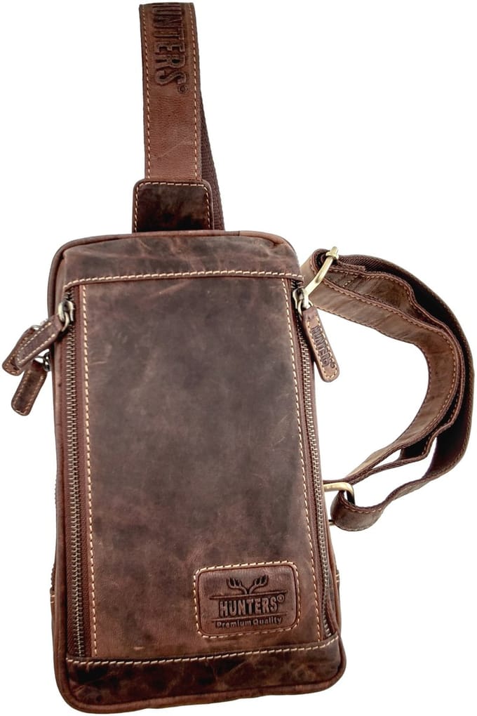 Hunters Crossbodytas Unisex - Bruin 100% Buffelleer - Schoudertas met 4 Compartimenten
