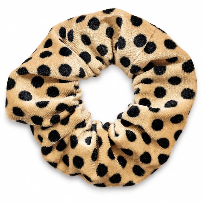 Lajetti - Velvet Scrunchie Beige met Zwarte Stippen – Haar Scrunchie Dames Zachte Haarwokkel