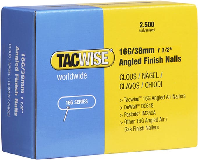 Tacwise schuine afbouwnagel maat 16 - Nagel voor tacker - 38 mm - Gegalvaniseerd - 2500 stuks