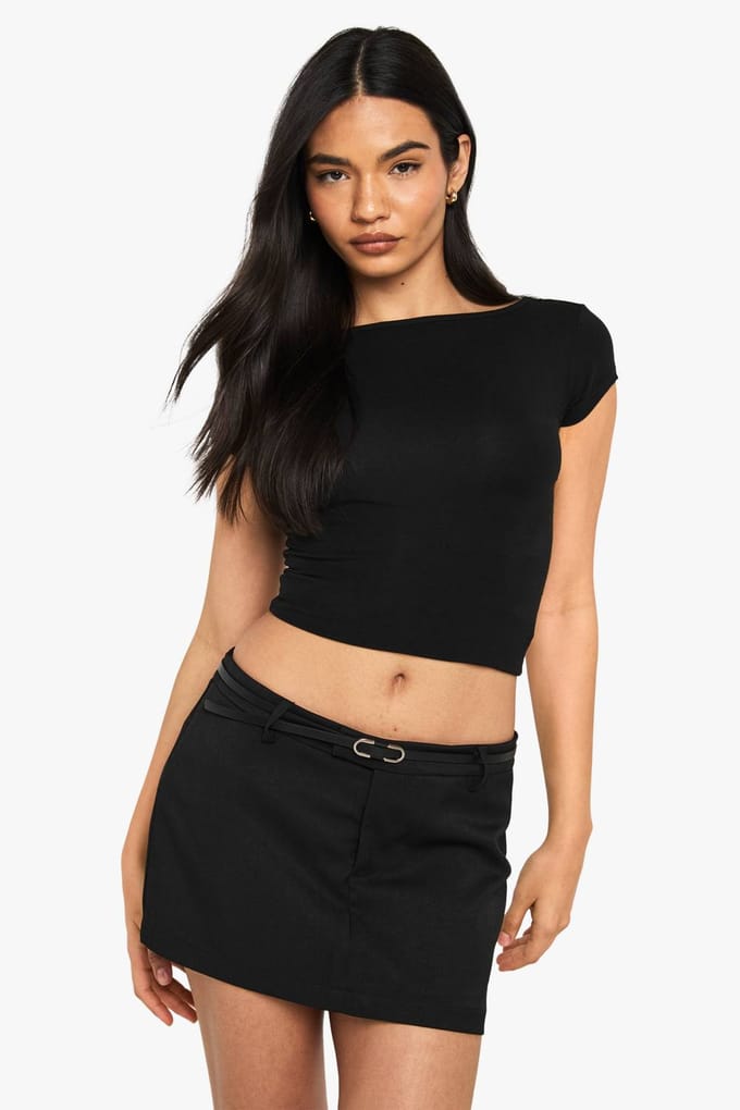 boohoo Dames Tailored Mini Belt Detail Skort | Zwart | Maat: 36