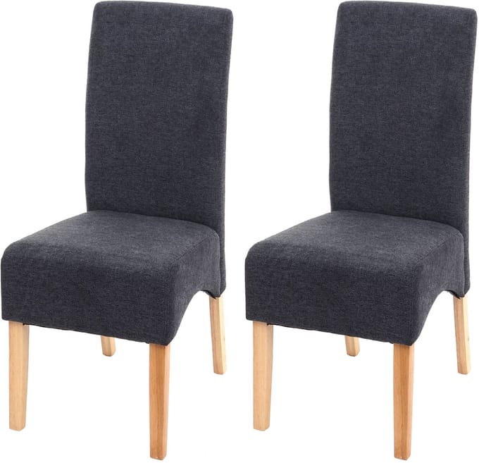 Set van 2 Latina eetkamerstoelen, keukenstoel, stof/textiel MVG-gecertificeerd ~ donkergrijs, lichte poten