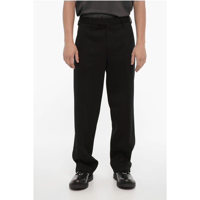 Losse neopreen broek met riemlussen in zwart