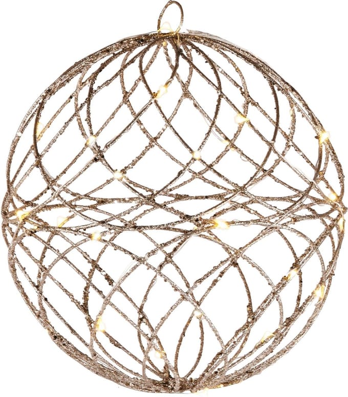 Dekoratief | Deco bal, goud/glitter, LED, rotan, 25x25x25cm | A225041