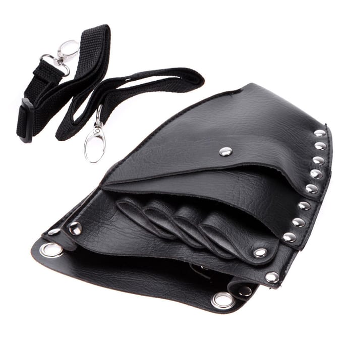 Leren Barberschaar Haarknippen Holster Pouch Houder Case Klinknagel Clips Tas met Taille Schouder zwart
