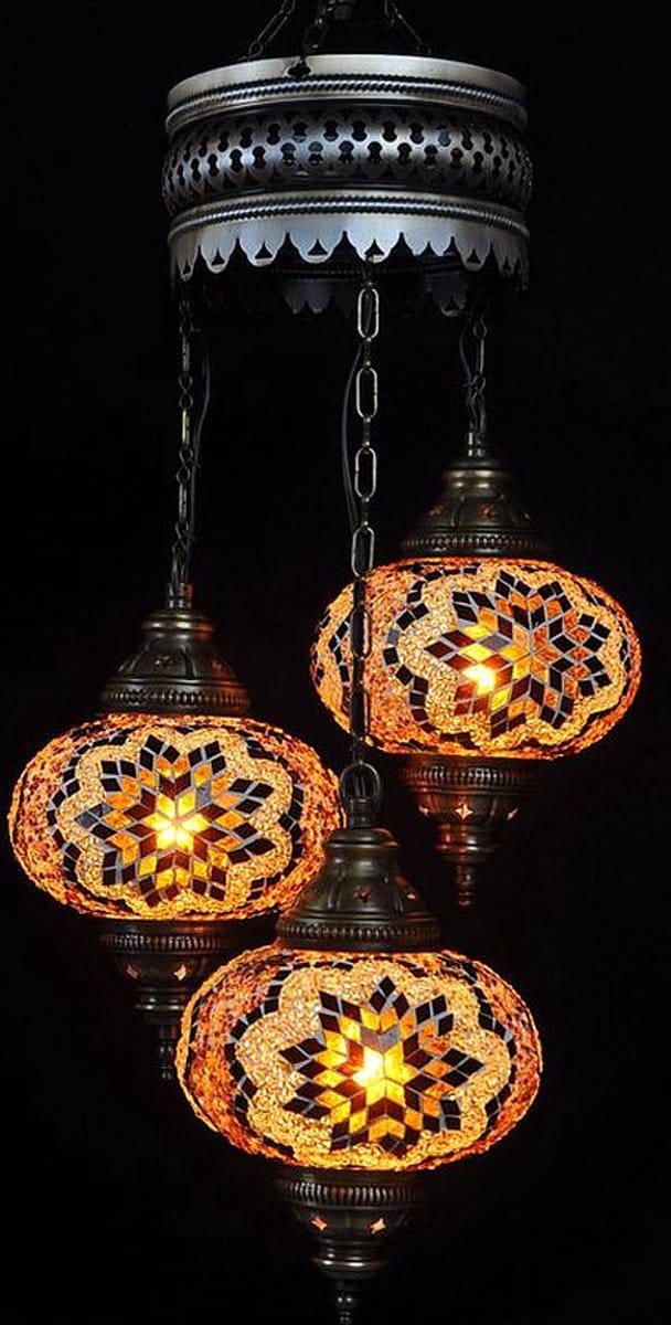 Turkse Lamp - Hanglamp - Mozaïek Lamp - Bruin - 3 bollen - Authentiek handgemaakt design