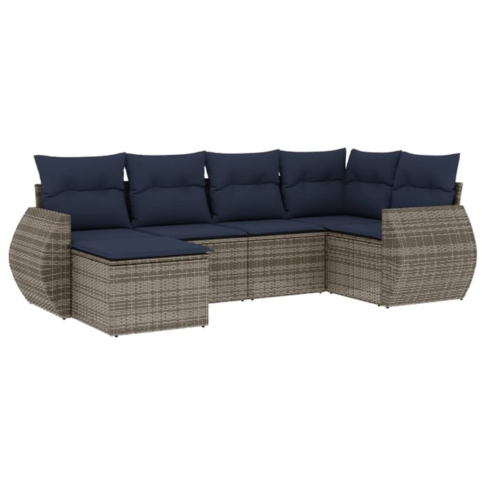 vidaXL - 6-delige - tuinbankset - met - kussens, - grijs - polyrotan