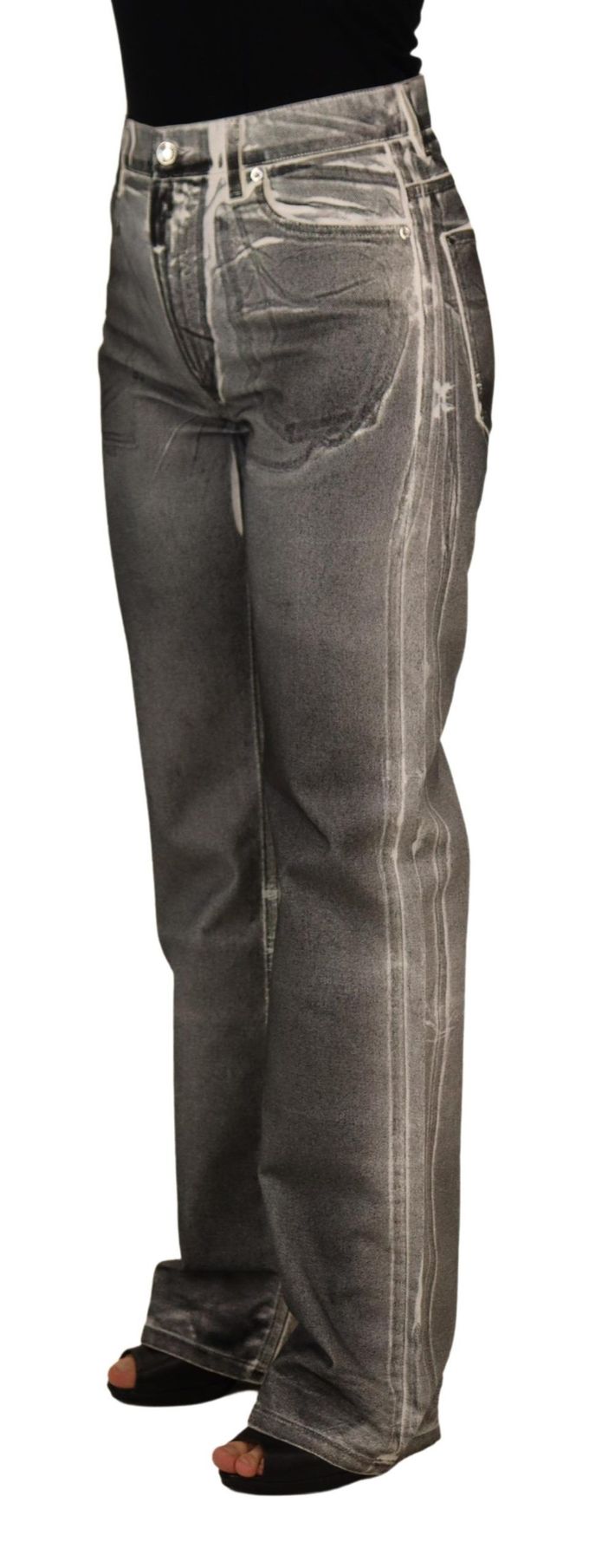Dolce & Gabbana Grijs Gewassen Hoge Taille Denim Broek Katoenen Dames Jeans