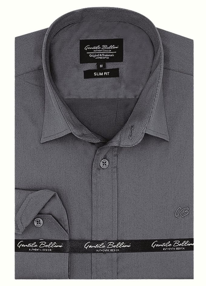 Heren Overhemd - Slim Fit - Luxury Plain Satijn - Grijs - Maat S