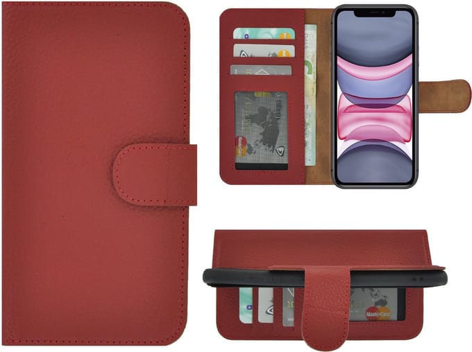 Hoesje Geschikt voor iPhone 11 - Bookcase - Portemonnee Hoes Echt leer Wallet case Rood