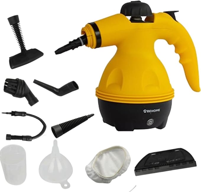 Draagbare stoomreiniger - Stoomapparaat - Grondig reinigen - 9 accessoires - 350 ml tank - Geel