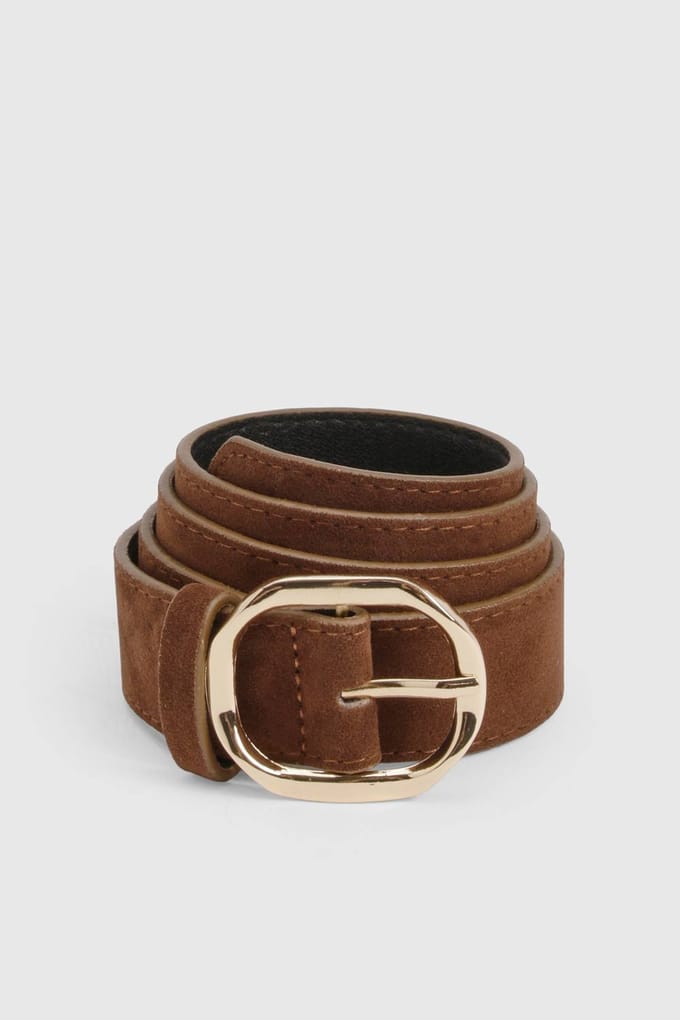 boohoo Dames Nepsuede riem met schuine gesp | Chocoladebruin | Maat: Medium/Large