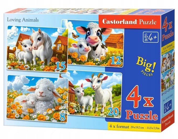 Castorland 4-in-1 Puzzels: Lieve Dieren (4+ jaar)