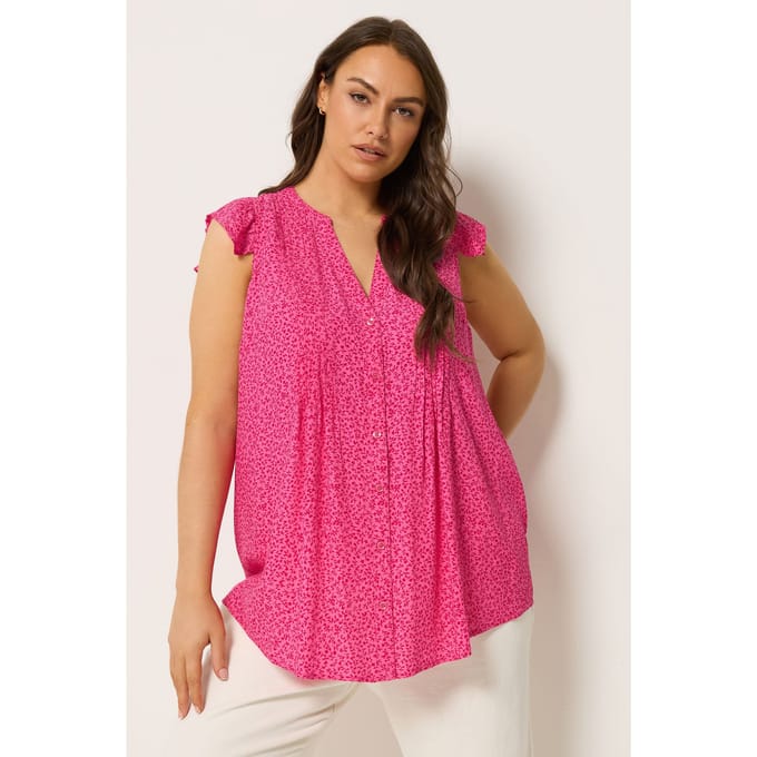 Yours Roze Blouse Met Bladprint En Fijne Plooien Size 48